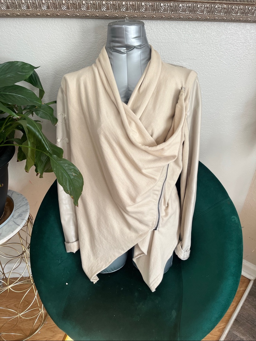 Blank NYC Cream Draped Asymmetrical Zip Cardigan Jacket